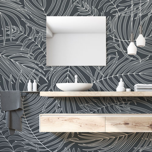Samolepljive tapete za kupatilo sa motivima apstraktne prirode u crno beloj kombinaciji
